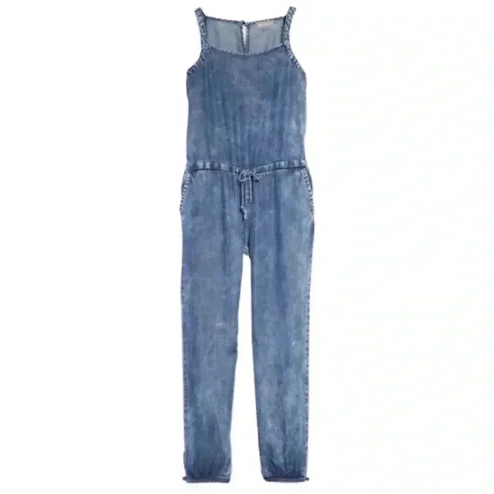 TRACTR acid wash denim jumpsuit